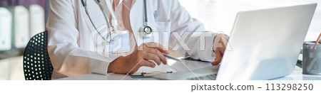Web banner with doctor working for telemedicine service 113298250