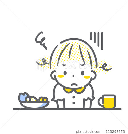 A girl who hates eating - simple and stylish line drawing illustration 113298353