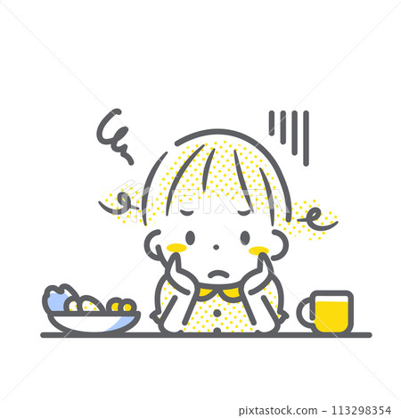 A girl who hates eating - simple and stylish line drawing illustration A girl who hates eating - simple and stylish line drawing illustration 113298354