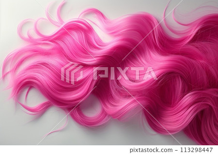 A vibrant pink bob wig with a smooth, glossy finish isolated on white 113298447