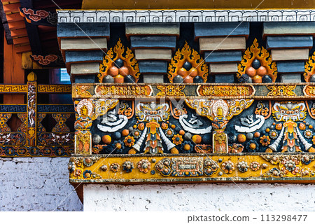 Bhutan, Punakha - detailed view inside of Punakha Dzong 113298477