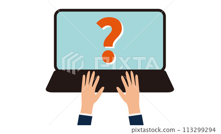 Laptop with question mark and hands Laptop with question mark and hands 113299294