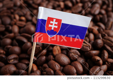 Slovakia flag on coffee beans, shopping online for export or import food product. 113299630
