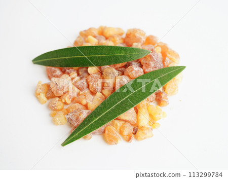 Frankincense or olibanum aromatic resin isolated on white background used in incense and perfumes. Frankincense or olibanum aromatic resin isolated on white background used in incense and perfumes. 113299784