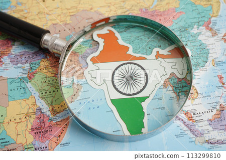Bangkok, Thailand December 10, 2023 India map in world map paper. Bangkok, Thailand December 10, 2023 India map in world map paper. 113299810