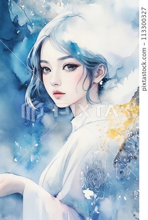 日式年輕女子水彩插畫藝術 113300327