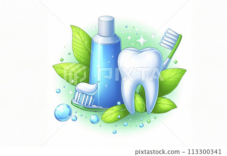 A happy tooth illustration. Cartoon dental character. Cute dentist mascot. Medical dentist tool. A happy tooth illustration. Cartoon dental character. Cute dentist mascot. Medical dentist tool. 113300341