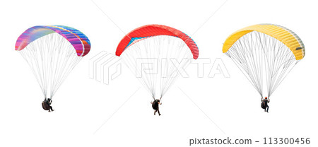 collection Bright colorful parachute on white background, isolated. collection Bright colorful parachute on white background, isolated. 113300456