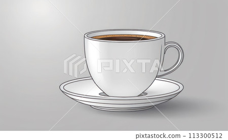 A hot cup of coffee on a saucer, set against a white background, casting a subtle shadow. A hot cup of coffee on a saucer, set against a white background, casting a subtle shadow. 113300512