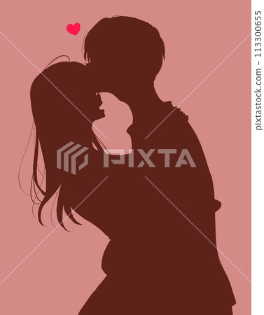 男人和女人互相擁抱的剪影 113300655