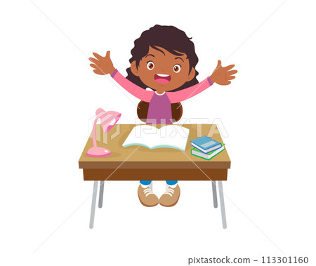 cute student sitting on desk working for homework 113301160