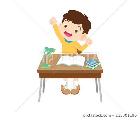cute student sitting on desk working for homework cute student sitting on desk working for homework 113301190