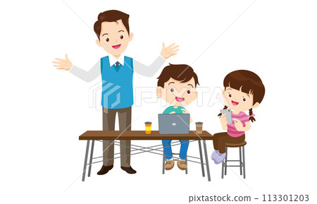 teacher and kids learning computer technology education 113301203