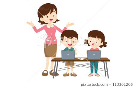 teacher and kids learning computer technology education 113301206