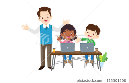 teacher and kids learning computer technology education 113301208