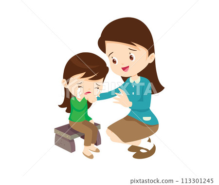 Comforting sad children with parent Comforting sad children with parent 113301245