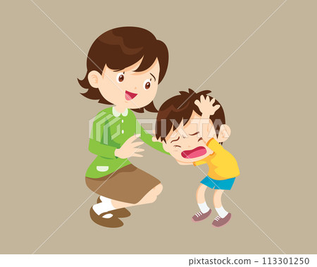 Comforting sad children with parent Comforting sad children with parent 113301250