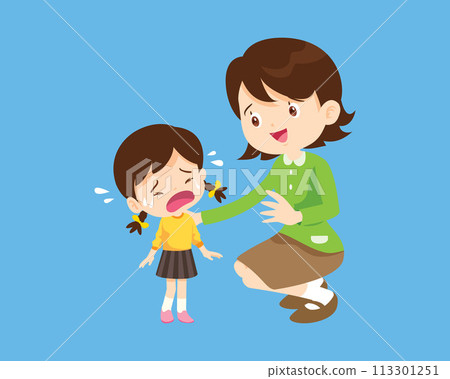 Comforting sad children with parent Comforting sad children with parent 113301251