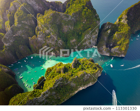 An aerial view of the small Phi Phi island in the middle of the sea 113301330