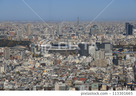 Nov 29 2023 a modern office building and blue sky, japan Nov 29 2023 a modern office building and blue sky, japan 113301665