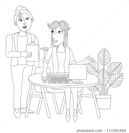 Women Working Business Illustration Office Scene 113302889