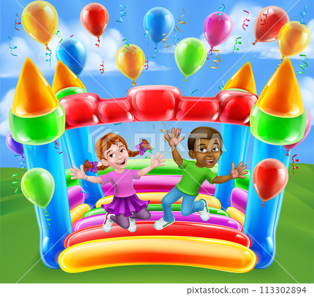 Bouncy House Castle Jumping Girl Boy Kids Cartoon 113302894