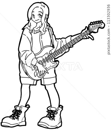 彈電吉他的女人的插圖 113302936