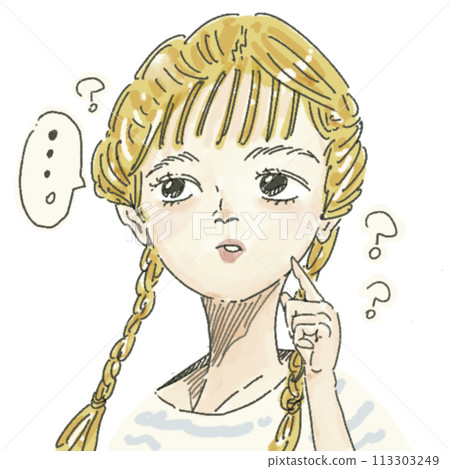 【人物插畫】?臉上帶著疑惑的女孩 【人物插畫】?臉上帶著疑惑的女孩 113303249