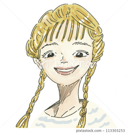 一個帶著快樂表情的女孩的插圖(有一顆心) 一個帶著快樂表情的女孩的插圖(有一顆心) 113303253