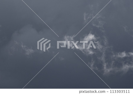 Cloudscape scenery, overcast weather above dark blue sky. Storm clouds floating in a rainy dull day with natural light. White and grey scenic environment background. Nature view. Cloudscape scenery, overcast weather above dark blue sky. Storm clouds floating in a rainy dull day with natural light. White and grey scenic environment background. Nature view. 113303511