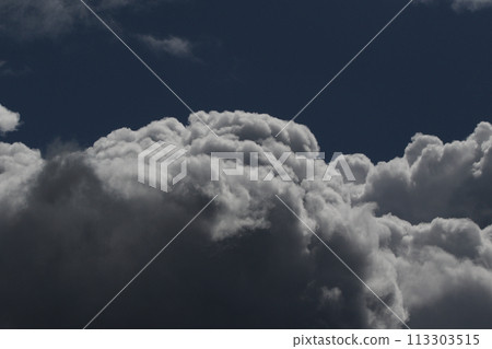 Cloudscape scenery, overcast weather above dark blue sky. Storm clouds floating in a rainy dull day with natural light. White and grey scenic environment background. Nature view. Cloudscape scenery, overcast weather above dark blue sky. Storm clouds floating in a rainy dull day with natural light. White and grey scenic environment background. Nature view. 113303515