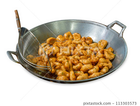 Top view of Fried Fish Cake in a pan, focus selective 113303573