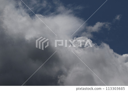 Cloudscape scenery, overcast weather above dark blue sky. Storm clouds floating in a rainy dull day with natural light. White and grey scenic environment background. Nature view. Cloudscape scenery, overcast weather above dark blue sky. Storm clouds floating in a rainy dull day with natural light. White and grey scenic environment background. Nature view. 113303685