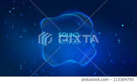Sound wave circle visualization on blue background. 113304793