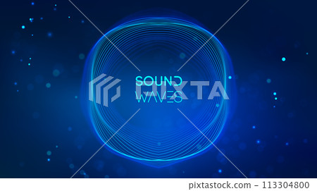 Sound wave circle visualization on blue background. 113304800