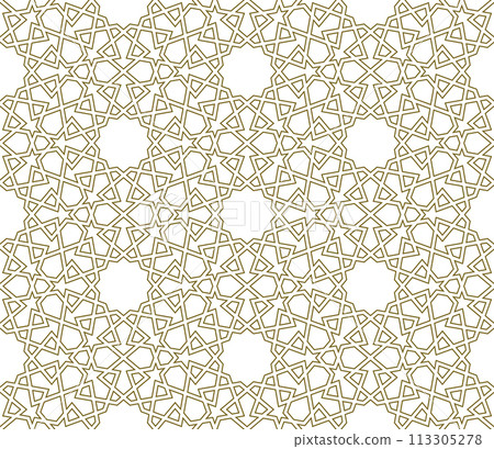 Seamless arabic geometric ornament in brown color. Seamless arabic geometric ornament in brown color. 113305278