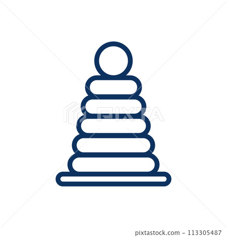 Pyramid Toy Icon. Thin Line Illustration of Stacked Rings on a Cone Base, Representing Early Learning, Developmental Toys, and Child Play. Isolated Outline Vector Sign. 113305487