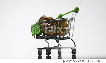 Basket from supermarket with coins crypto currency Basket from supermarket with coins crypto currency 113306643