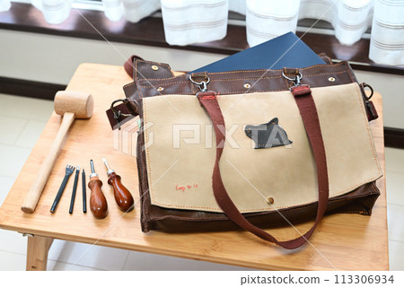 Leather computer bag and tools made by leather craft 113306934