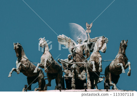 Rome, Italy. Great Bronze Quadriga On Summit Of Palace Of Justice Rome, Italy. Great Bronze Quadriga On Summit Of Palace Of Justice 113307118
