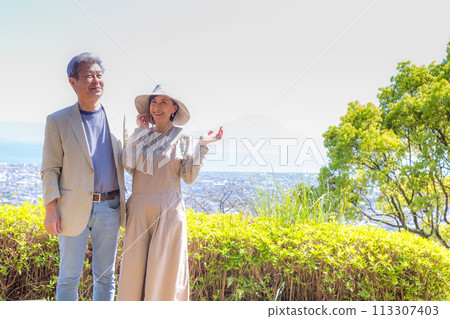 Senior couple visiting shrines Kagoshima trip Sakurajima Senior couple visiting shrines Kagoshima trip Sakurajima 113307403