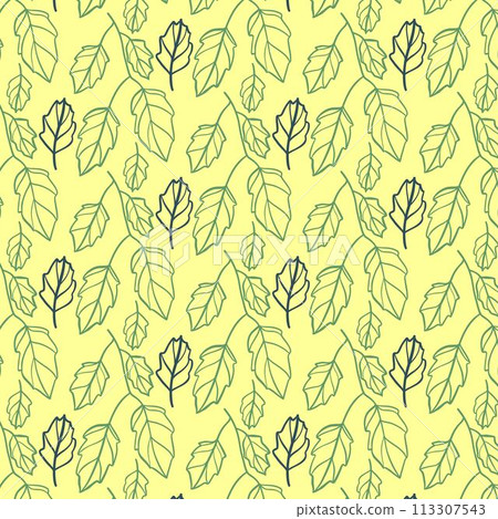 Seamless linear leaves pattern. Vector illustration 113307543