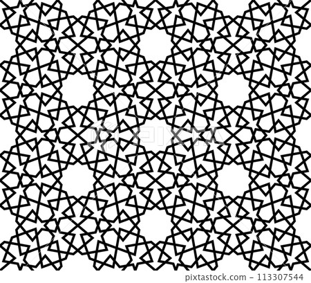 Seamless geometric ornament based on traditional islamic art. Black and white. Seamless geometric ornament based on traditional islamic art. Black and white. 113307544