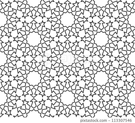 Seamless geometric ornament based on traditional islamic art. Black and white. 113307546