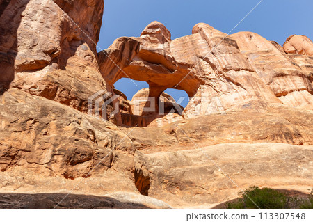 Twin or Skull Arch in Fiery Furnace Trail Utah USA Twin or Skull Arch in Fiery Furnace Trail Utah USA 113307548
