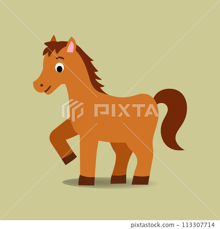 Brown Horse Cartoon flat design.vector illustration. Cute pony character Brown Horse Cartoon flat design.vector illustration. Cute pony character 113307714