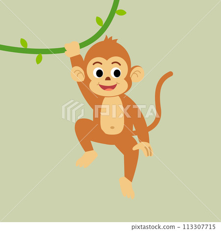 Monkey cartoon vector illustration. Cute Monkey Climbing on the Vine Monkey cartoon vector illustration. Cute Monkey Climbing on the Vine 113307715