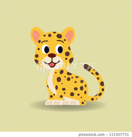 Baby Jaguar cartoon. vector illustration.Cheetah sitting with yellow background.Alphabet animal concept Baby Jaguar cartoon. vector illustration.Cheetah sitting with yellow background.Alphabet animal concept 113307731