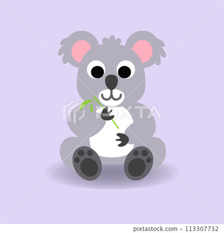 Baby Koala cartoon. vector illustration. Happy Cute koala eating leaf branch.Alphabet animal concept Baby Koala cartoon. vector illustration. Happy Cute koala eating leaf branch.Alphabet animal concept 113307732