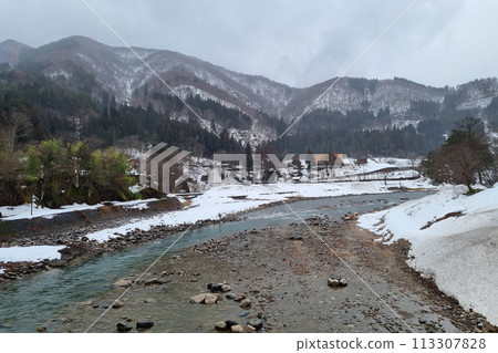 The view of landscape shirakawago river in winter The view of landscape shirakawago river in winter 113307828